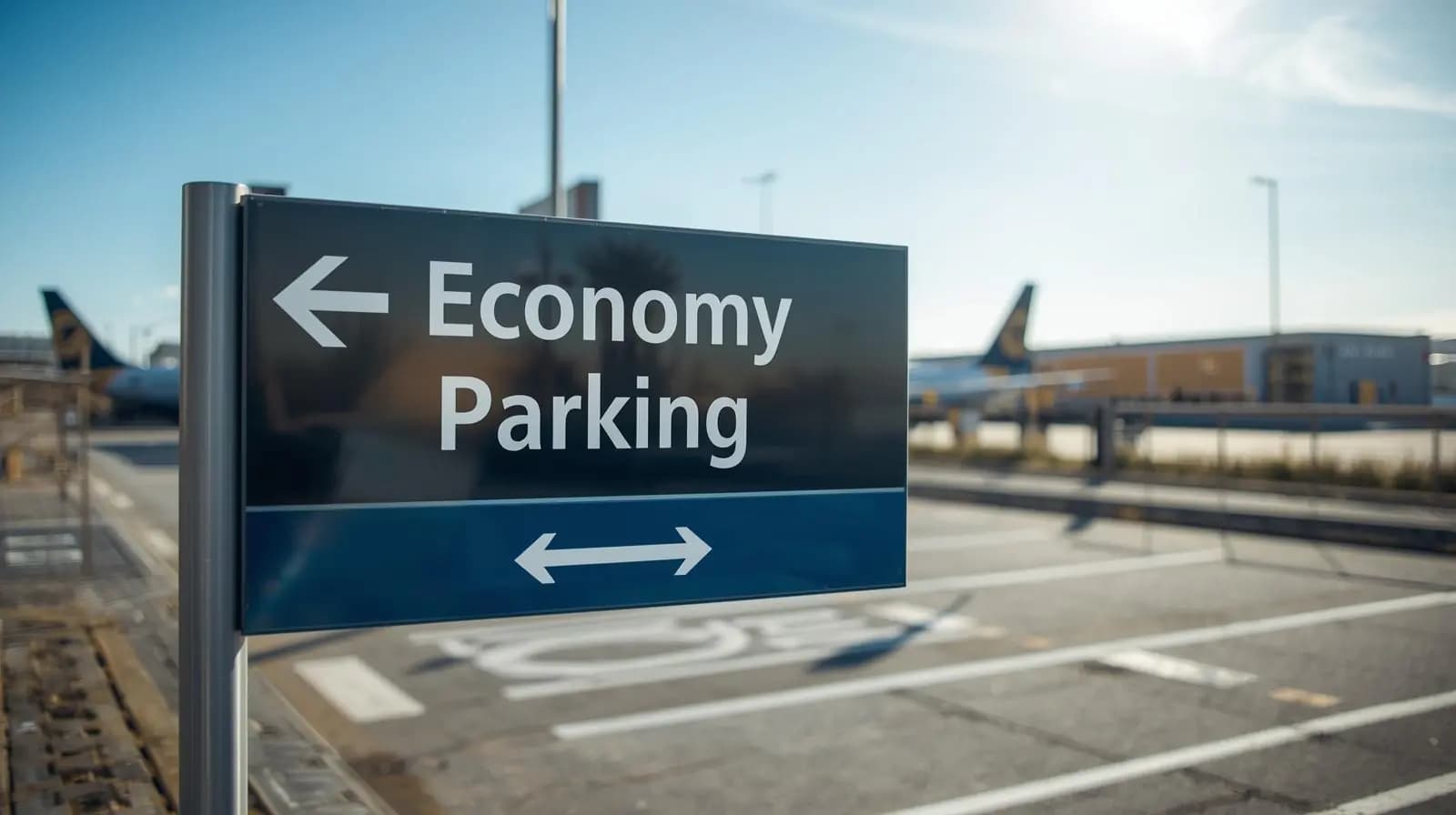 Panneau parking économique à l'aéroport Orly avec flèches directionnelles et tarifs