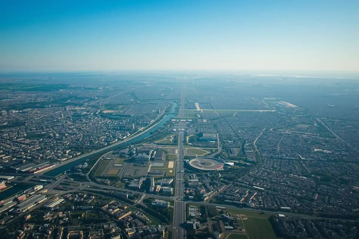 Vue aérienne de la région parisienne montrant les aéroports Orly et CDG avec pistes