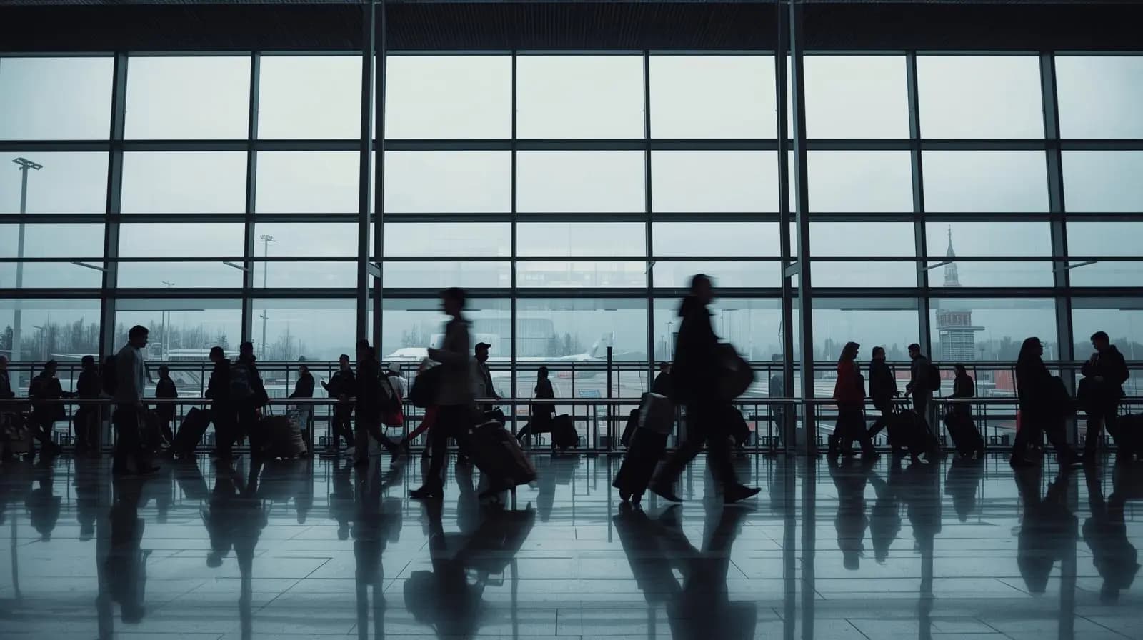 Façade contemporaine du Terminal 3 de l'aéroport Paris-Orly avec voyageurs