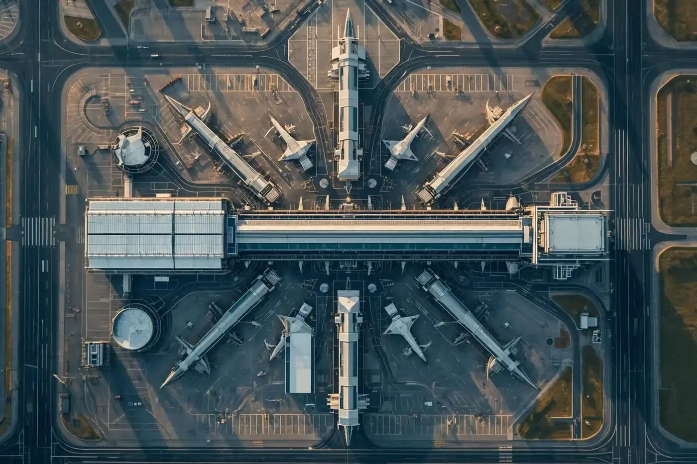 Vue aérienne de l'aéroport Paris-Orly avec tous les terminaux et parkings associés